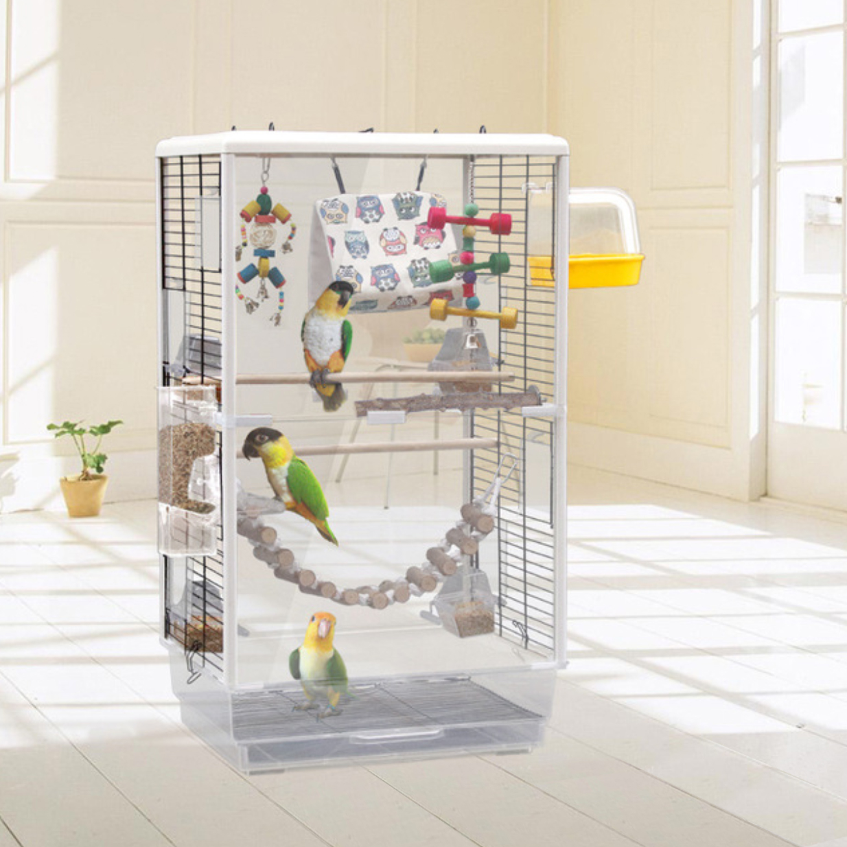 Acrylic Pet Parrot Bird Cage House with Stand Kinghotpet