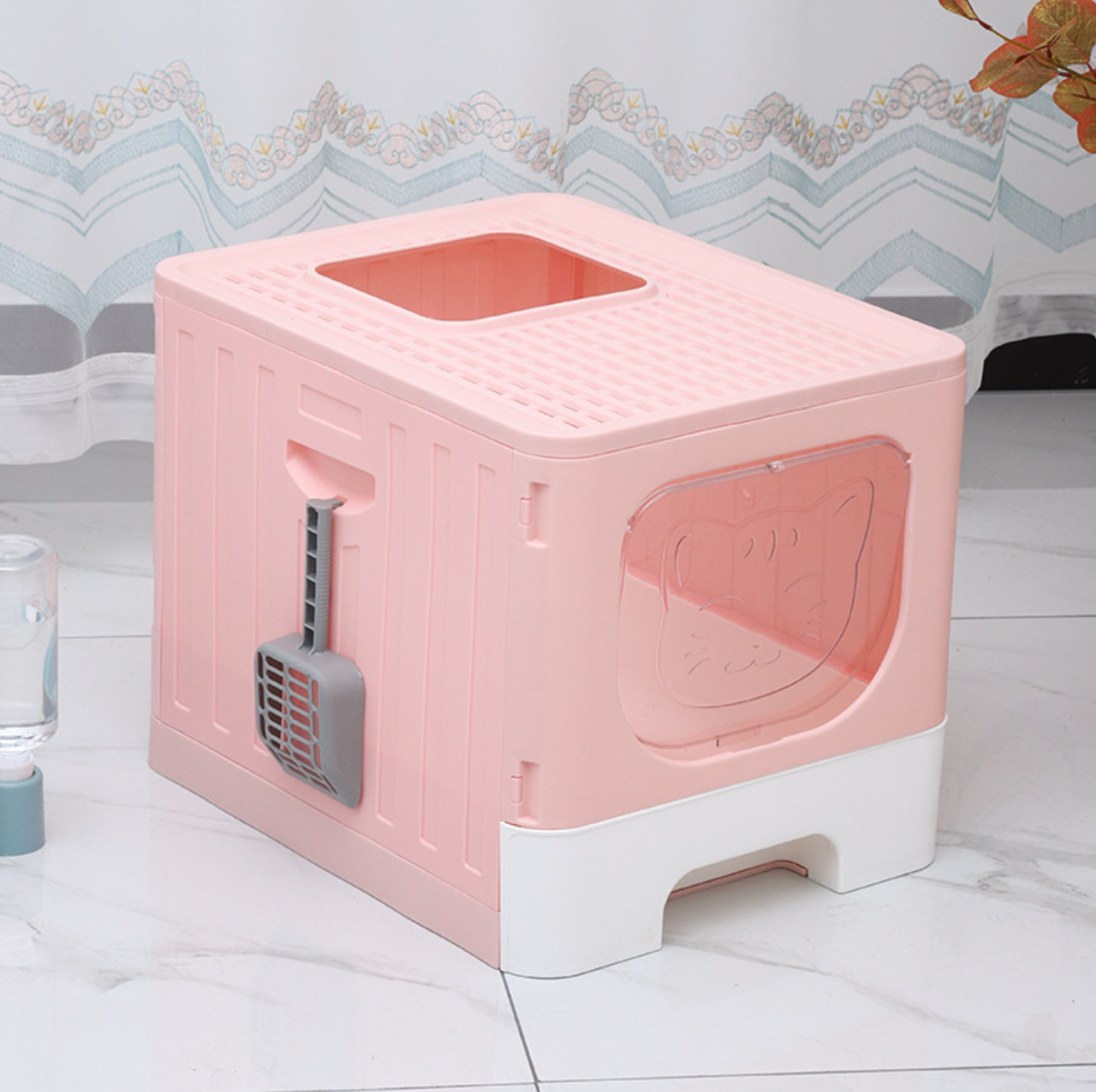 Foldable Closed Cat Litter Box With Lid Top Entrance Splash-proof Large Cat Toilet With Cat Litter Spoon