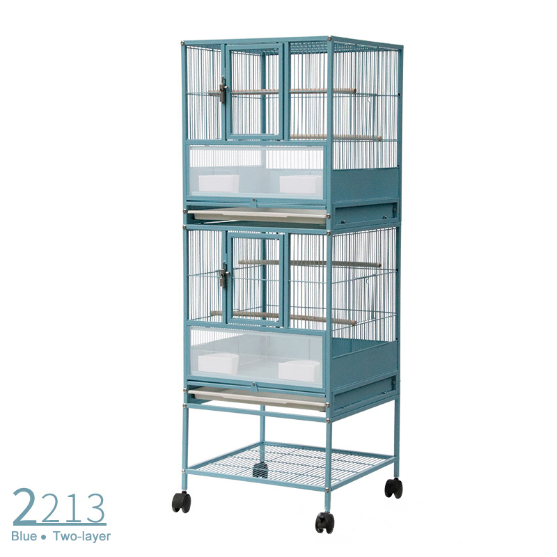 High Quality Large Parrot Cage With Stand Castor Wheels Storage Shelf 3-layers Budgie Canary Bird Cage Aviary