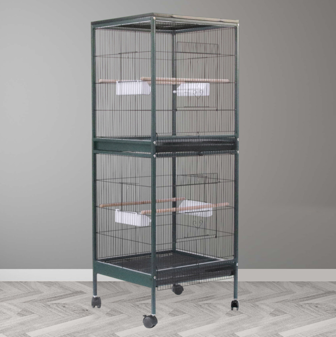 Factory supply large space 2-layers metal carry breeding cages large wire pet parrot bird cage with accessories