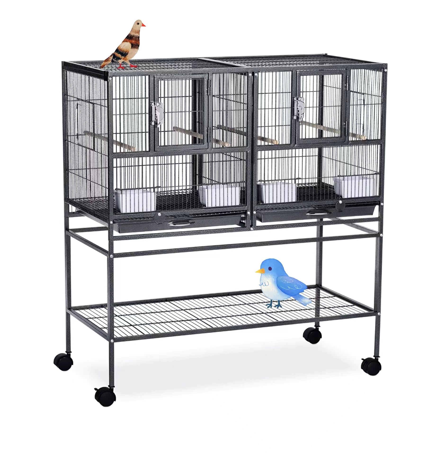 Wholesales Twin Dual Double Large Pet Bird Cage Parrot Cockatoo Aviary with Removable Wheels Bird Cage